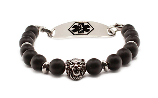Filigree Lion Black Stone Medical ID Bracelet