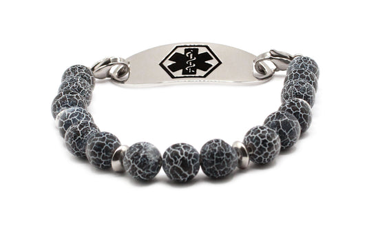 Weathered Blue Frosted Natural Stone Medical ID Bracelet