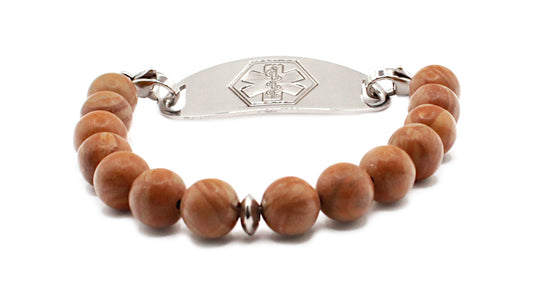 Natural Wood Grain Bead Medical ID Bracelet