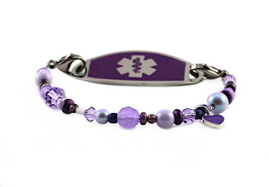 Purple Heart Beaded Medical ID Bracelet