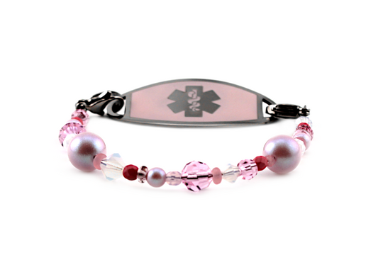 Rosy Glow Beaded Medical ID Bracelet