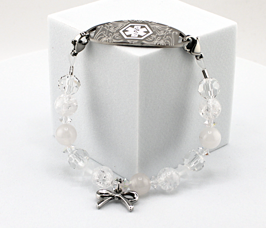 Crystal Bow Shimmer Stretch Medical ID Bracelet