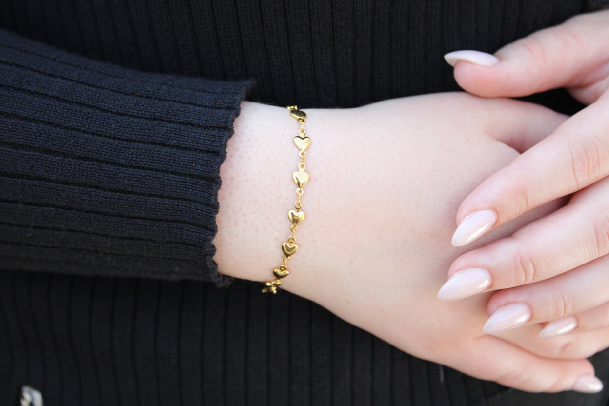 Gold Linked Hearts Medical ID Bracelet