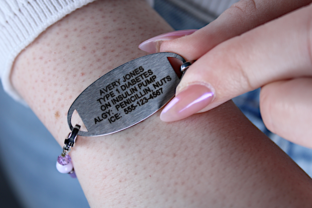 Purple Heart Beaded Medical ID Bracelet