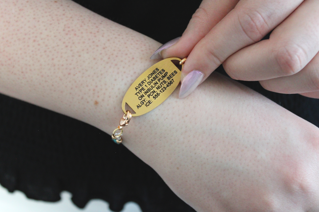 Stainless Steel White & Gold Scroll Medical ID Tag