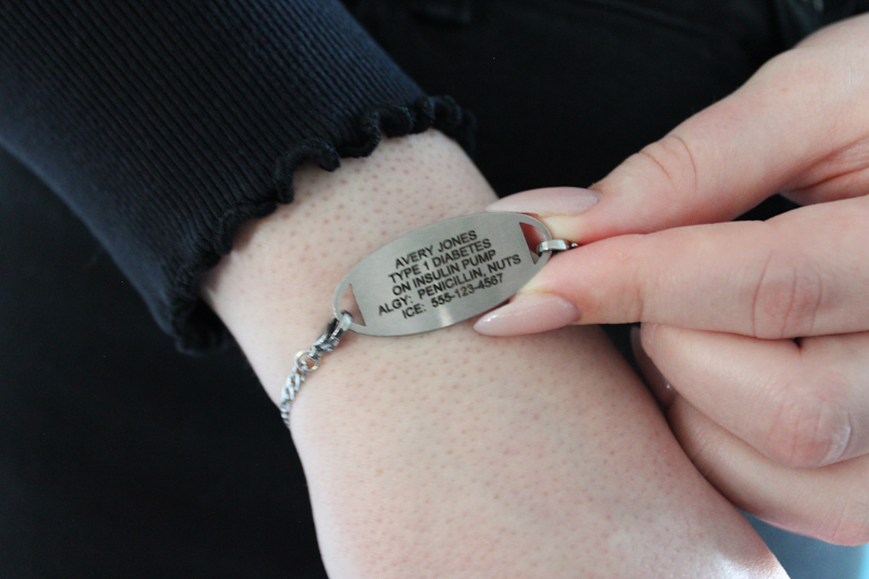 Stainless Steel Silver & White Scroll Medical ID Tag