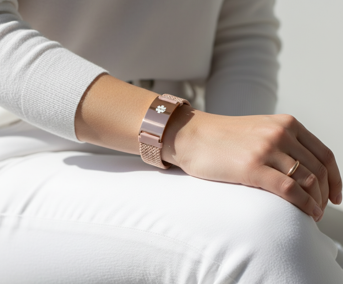 Metro Magnetic Stretch Medical ID Bracelet in Pink & Rose Gold