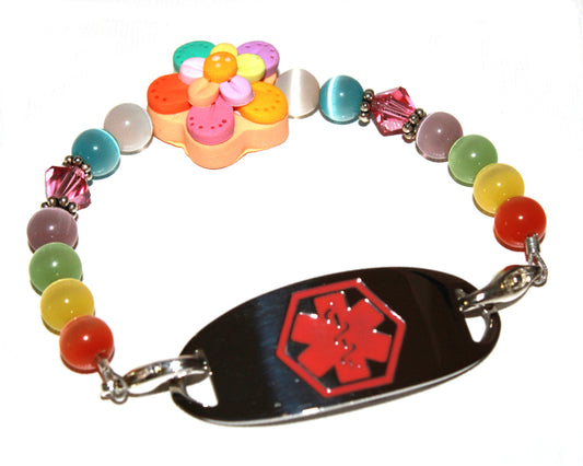 Multi-Color Polymer Clay Flower Medical ID Bracelet