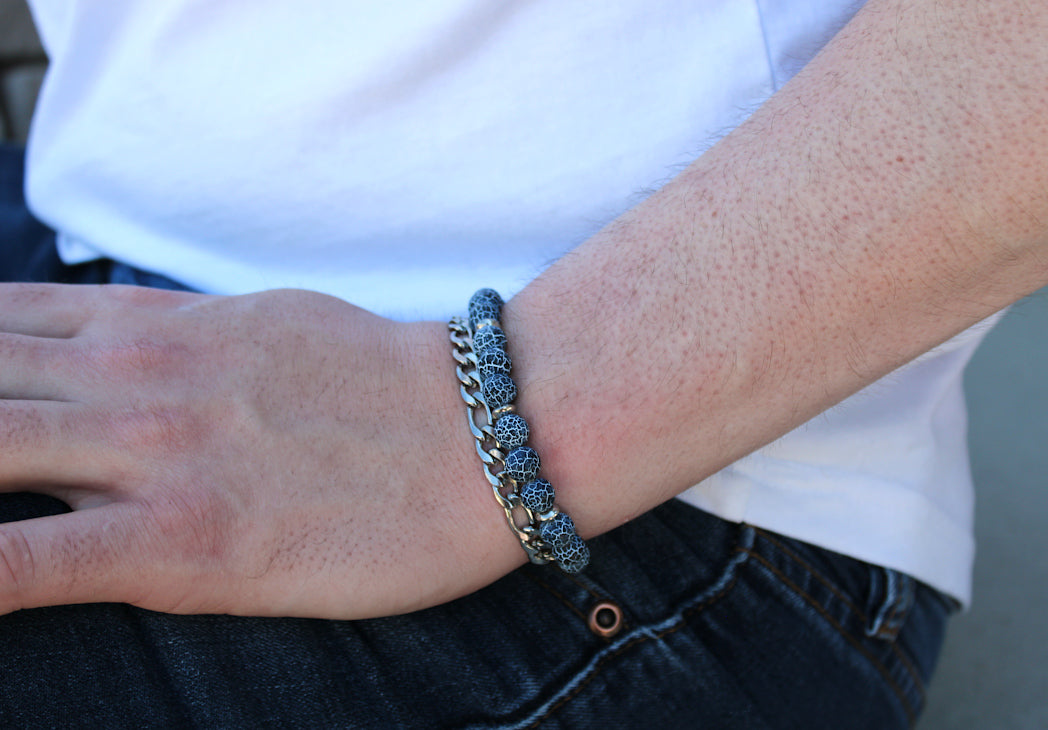 Weathered Blue Frosted Natural Stone Medical ID Bracelet