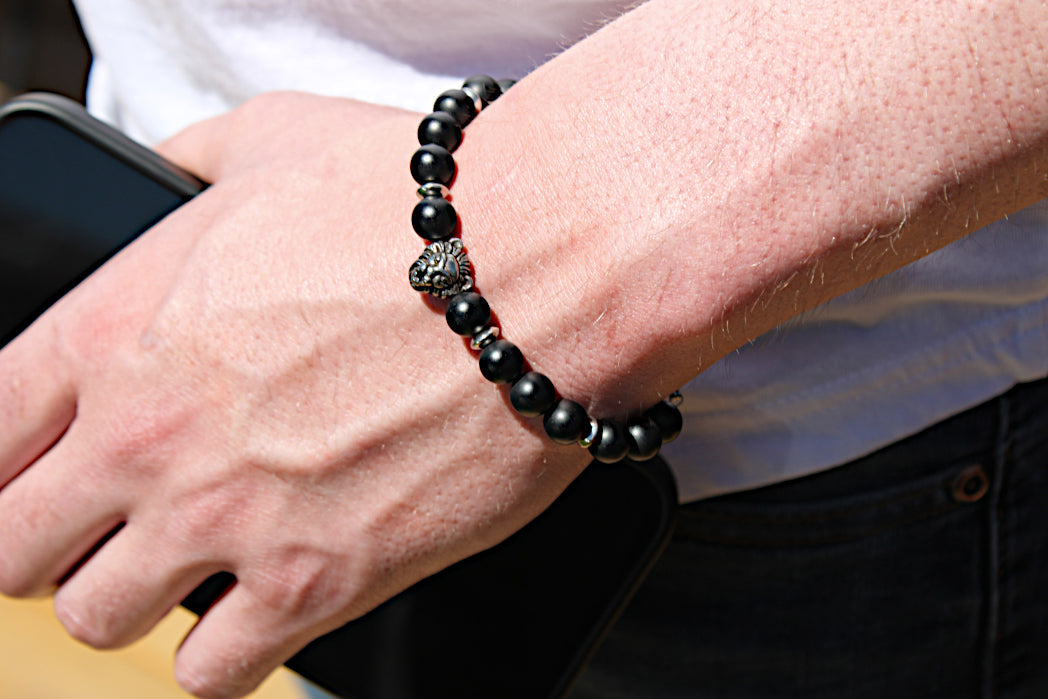 Filigree Lion Black Stone Medical ID Bracelet