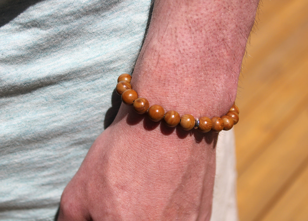 Natural Wood Grain Bead Medical ID Bracelet