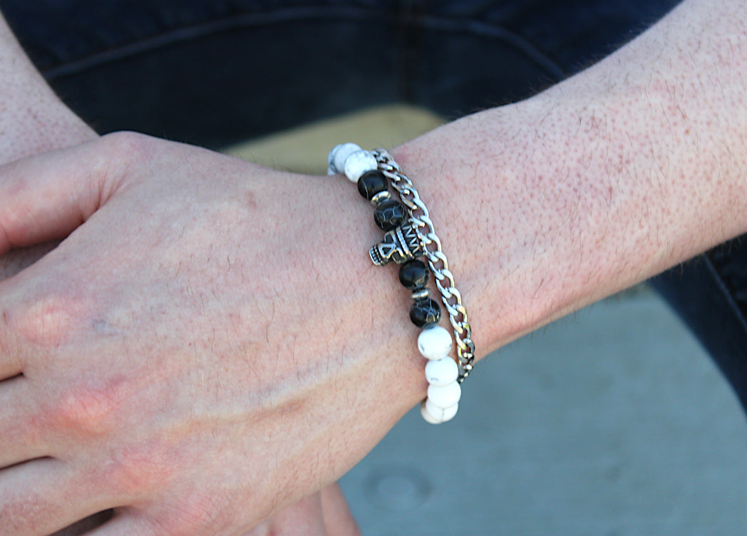 Royal Skull Howlite & Black Emperor Turquoise Medical ID Bracelet