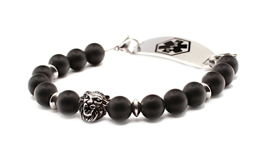Filigree Lion Black Stone Medical ID Bracelet