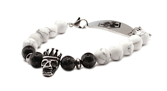 Royal Skull Howlite & Black Emperor Turquoise Medical ID Bracelet