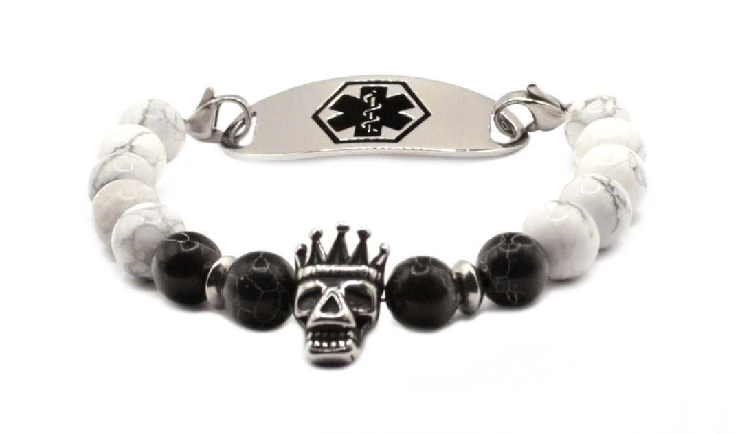 Royal Skull Howlite & Black Emperor Turquoise Medical ID Bracelet