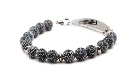 Weathered Blue Frosted Natural Stone Medical ID Bracelet