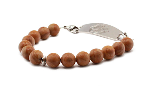 Natural Wood Grain Bead Medical ID Bracelet