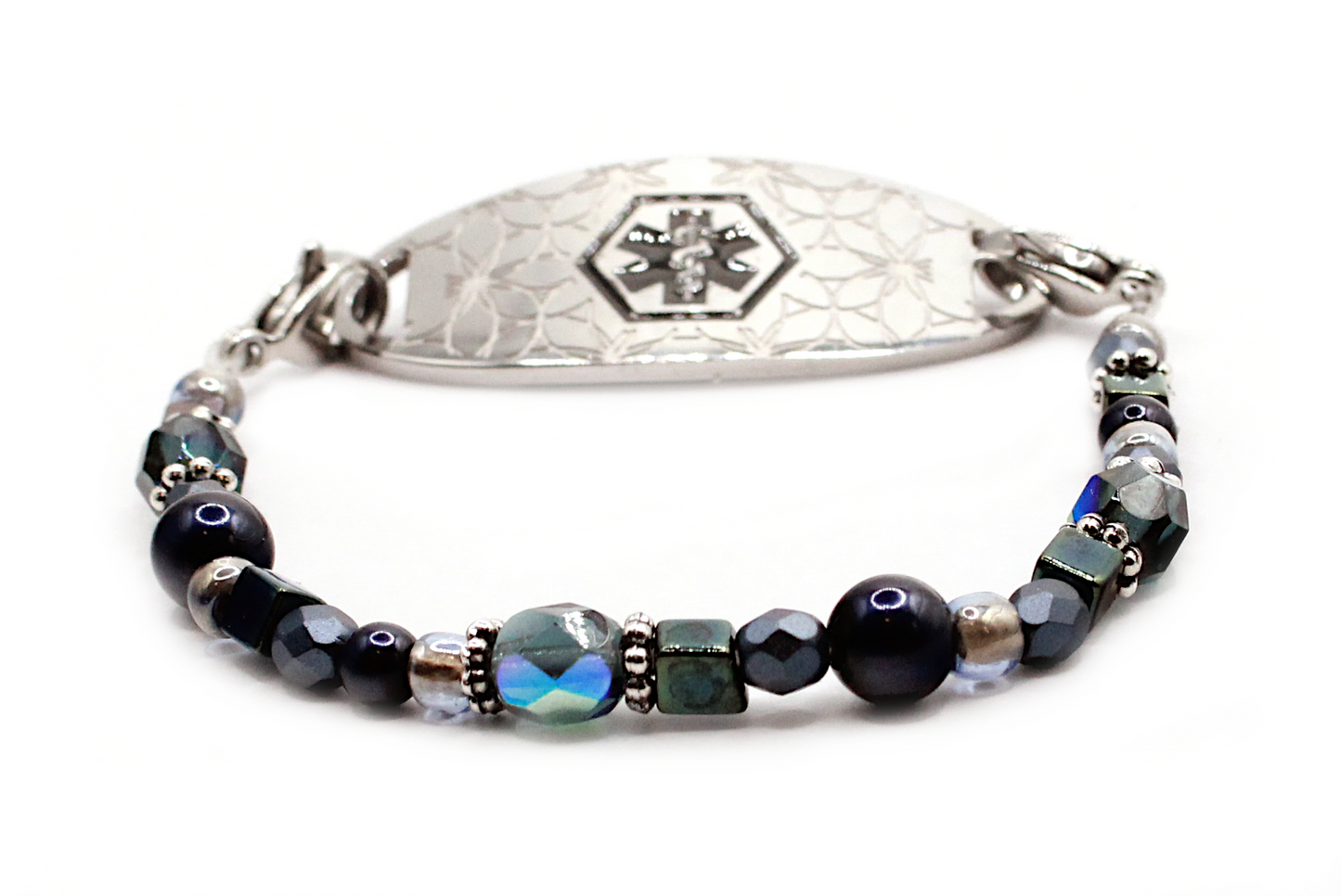 Ocean Sapphire Stretch Beaded Medical ID Bracelet