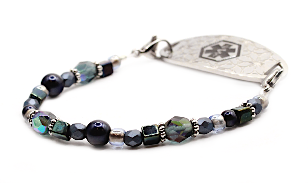 Ocean Sapphire Stretch Beaded Medical ID Bracelet