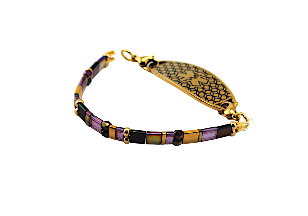 Golden Iris Stretch Medical ID Bracelet
