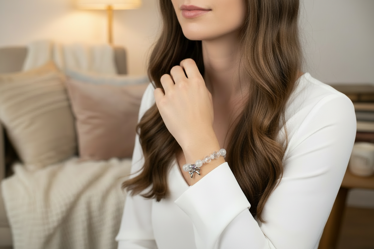 Crystal Bow Shimmer Stretch Medical ID Bracelet