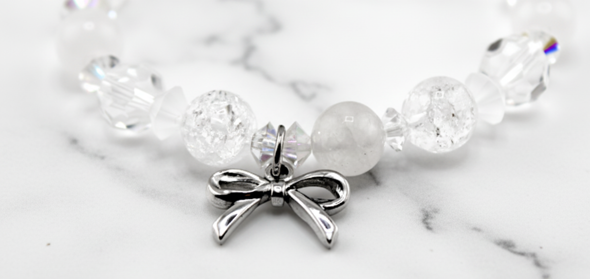 Crystal Bow Shimmer Stretch Medical ID Bracelet