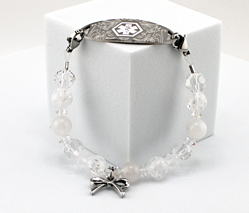 Crystal Bow Shimmer Stretch Medical ID Bracelet