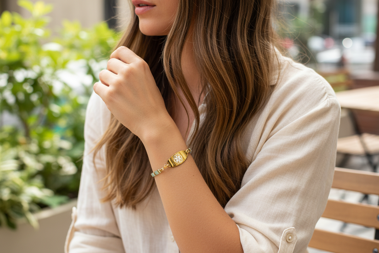 Seafoam & Gold Stretch Medical ID Bracelet