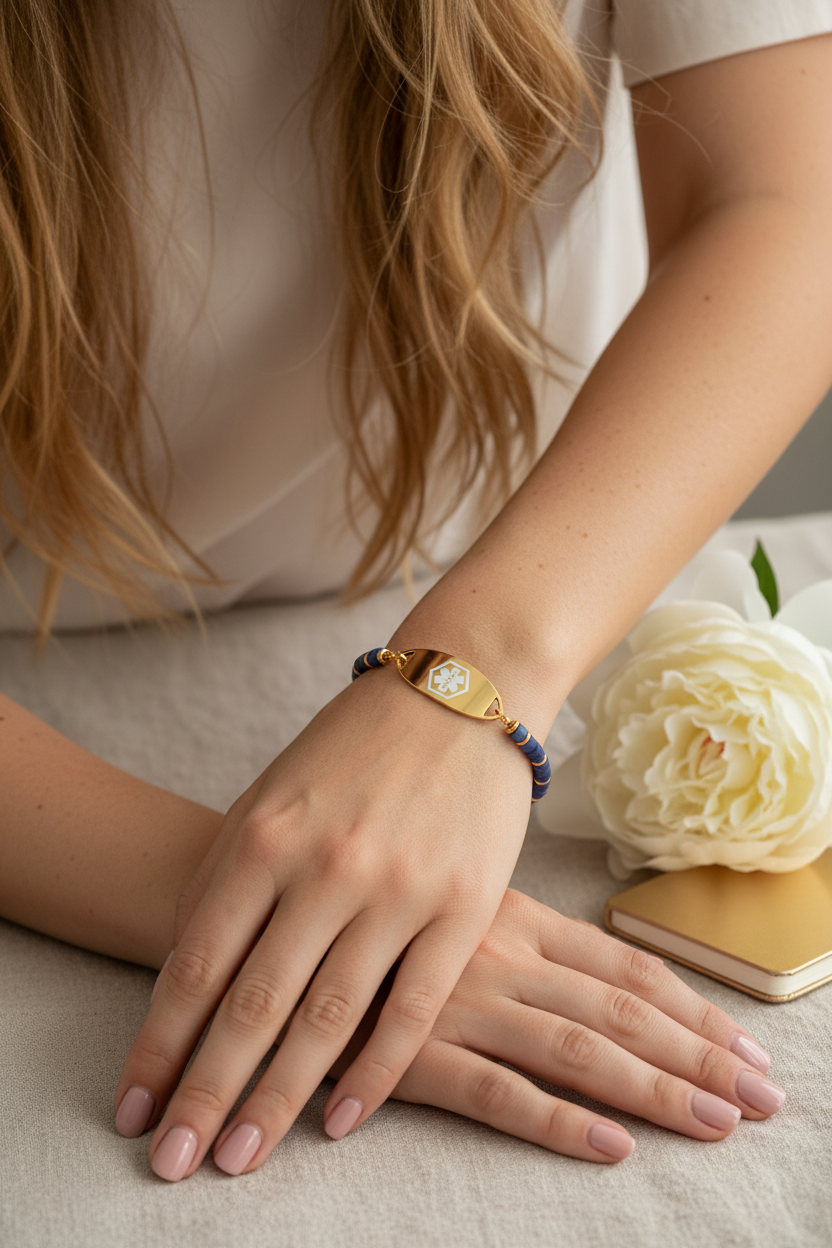 Blue Aura Stretch Medical ID Bracelet