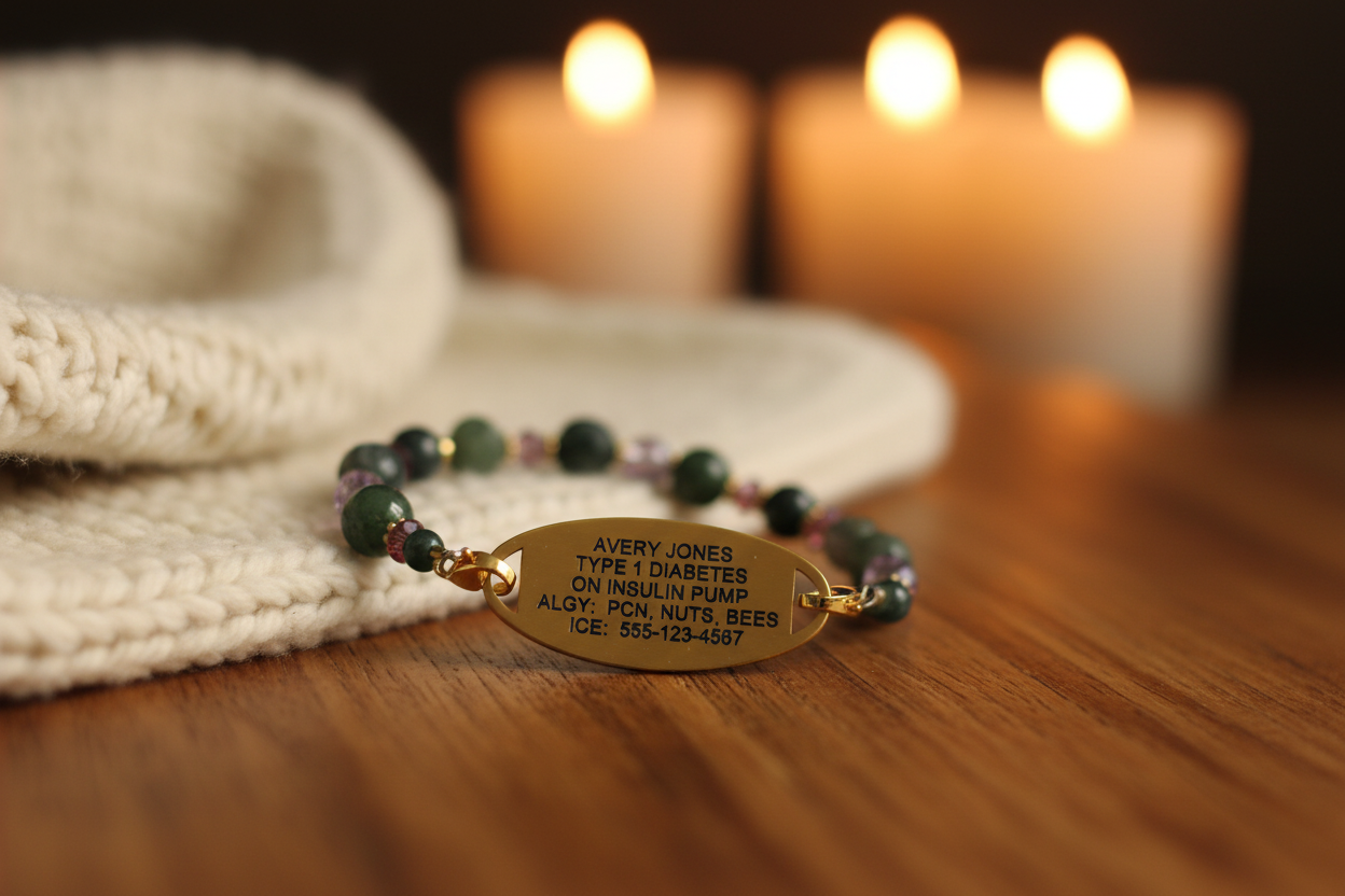 Moss & Amethyst Medical ID Bracelet