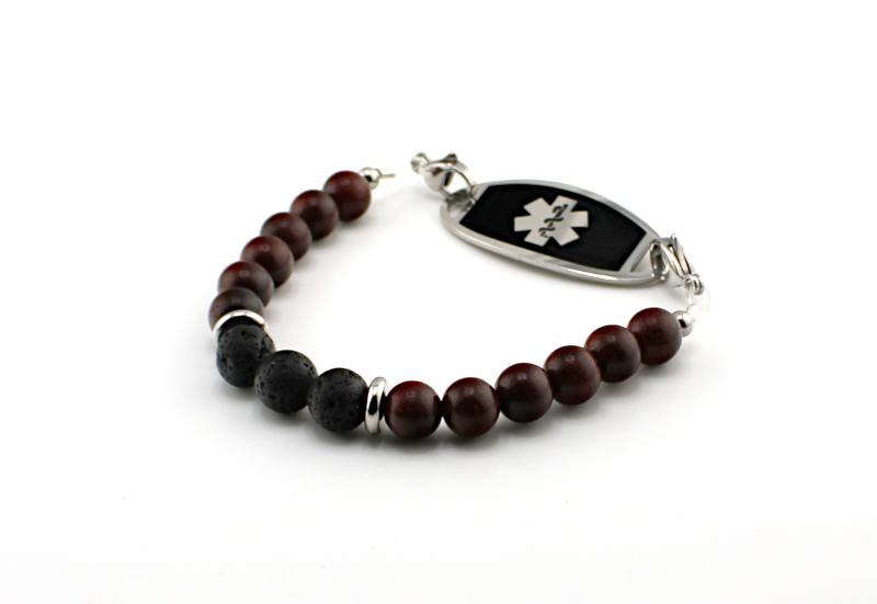 Black Lava & Sandalwood Stretch Medical ID Bracelet