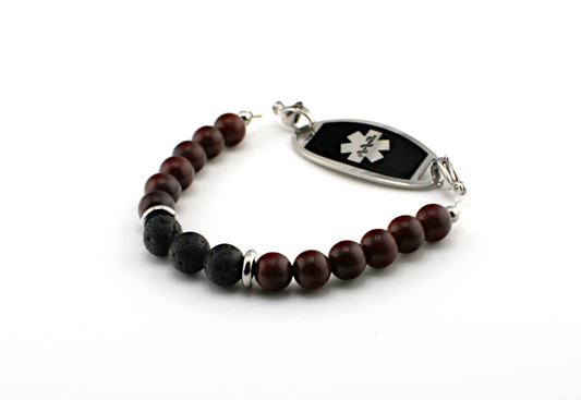 Black Lava & Sandalwood Stretch Medical ID Bracelet