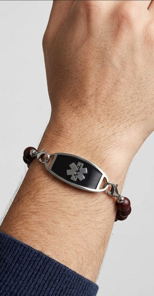 Black Lava & Sandalwood Stretch Medical ID Bracelet