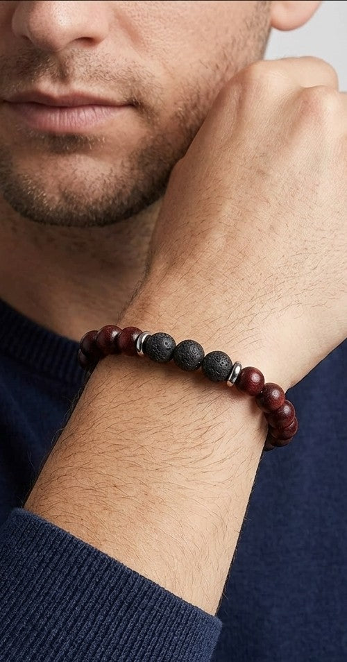 Black Lava & Sandalwood Stretch Medical ID Bracelet