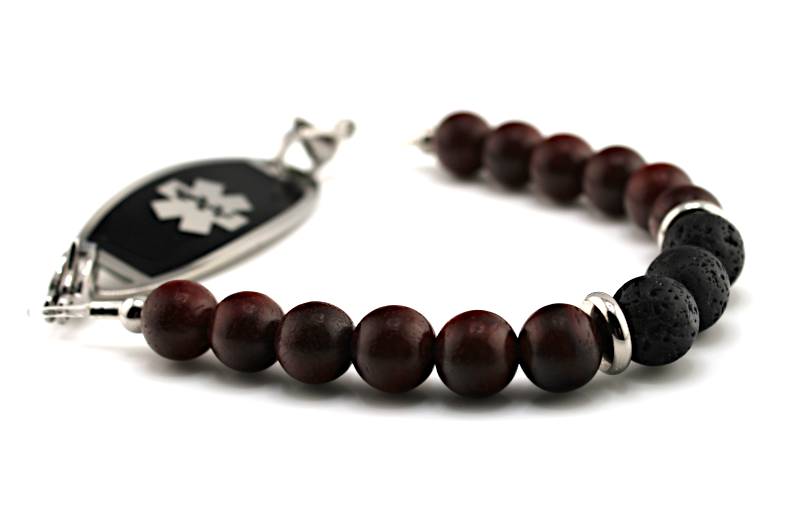 Black Lava & Sandalwood Stretch Medical ID Bracelet