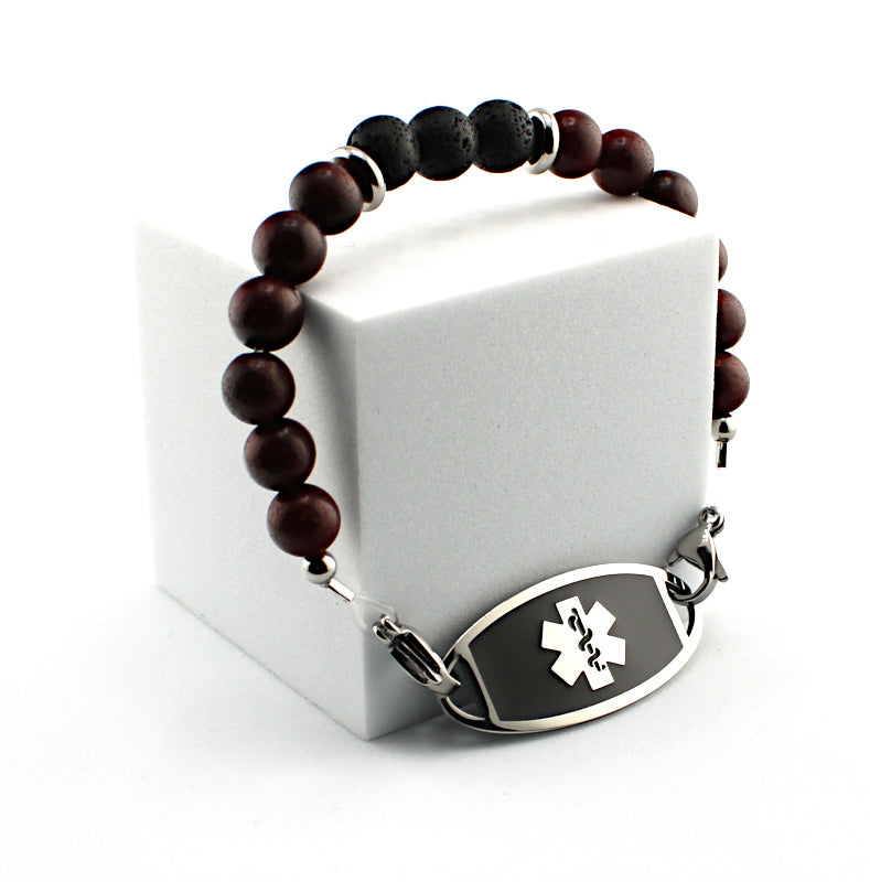 Black Lava & Sandalwood Stretch Medical ID Bracelet