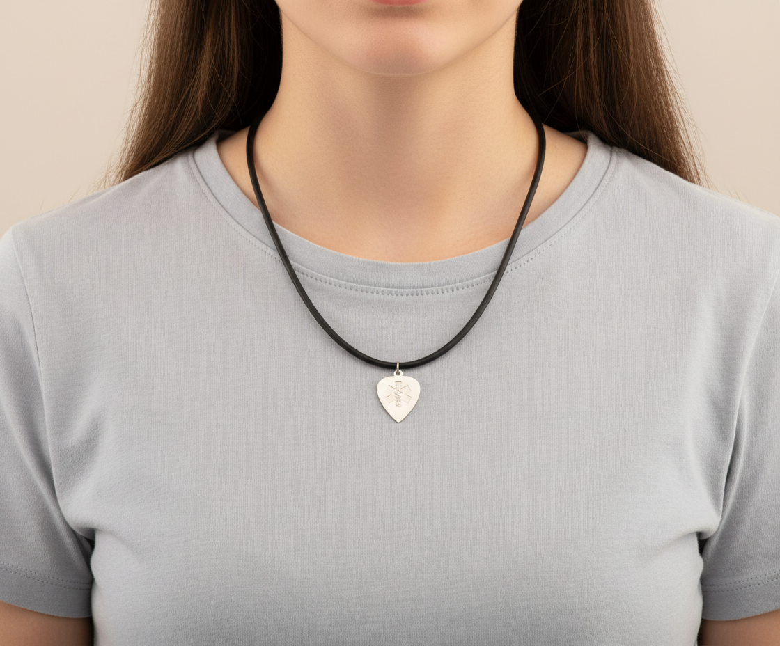 Hearts Forever Medical ID Black Rubber Cord Necklace