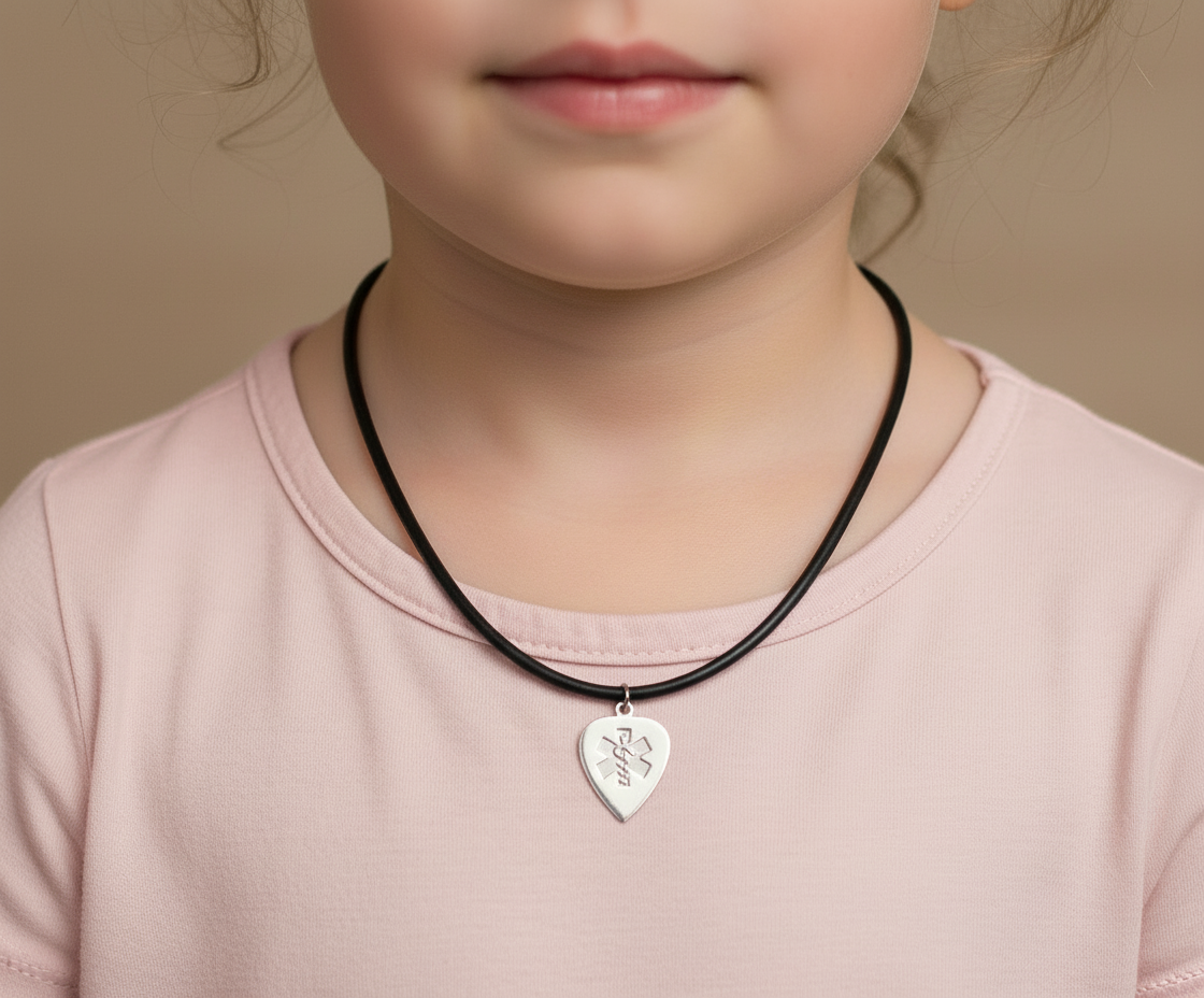 Hearts Forever Medical ID Black Rubber Cord Necklace