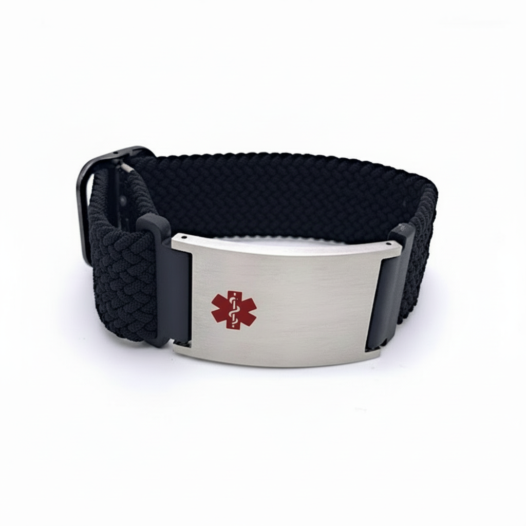 Black Metro Braid Stretch Medical ID Bracelet
