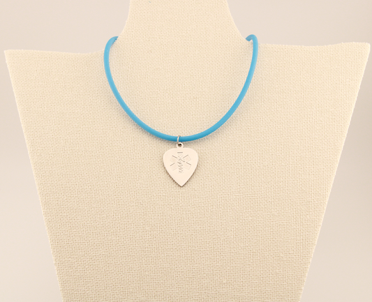 Color Block Heart Medical ID Blue Rubber Cord Necklace