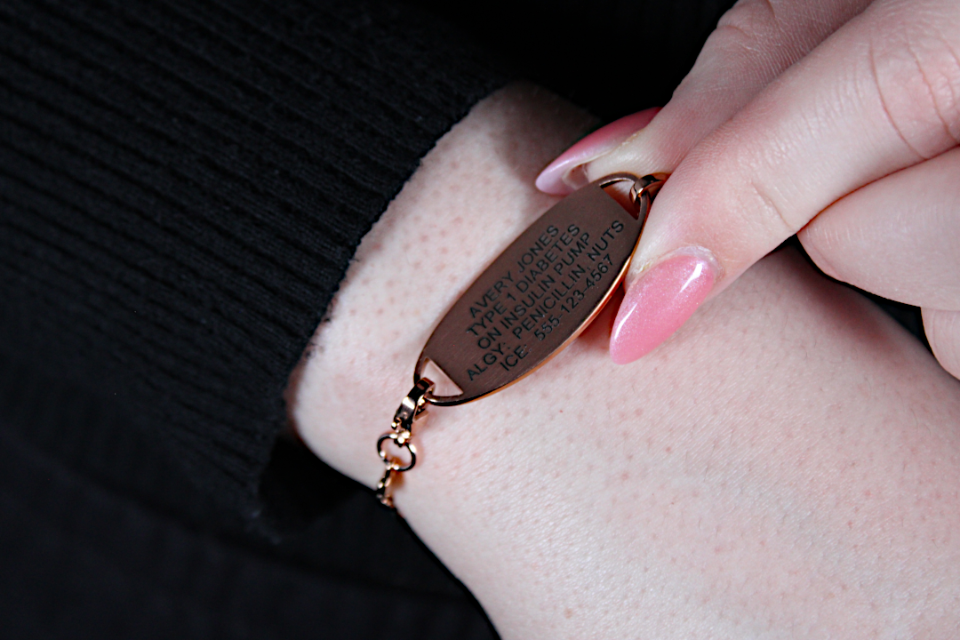 Rose Gold Linked Hearts Medical ID Bracelet