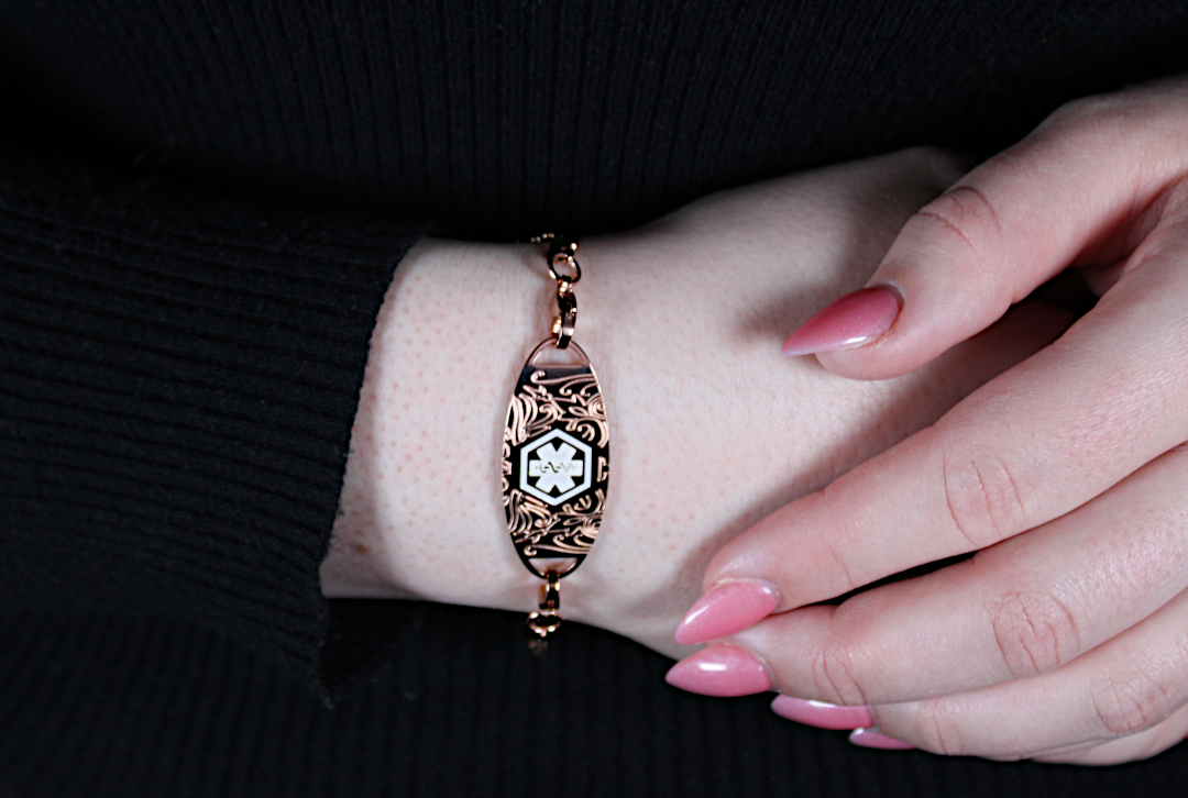 Rose Gold Linked Hearts Medical ID Bracelet