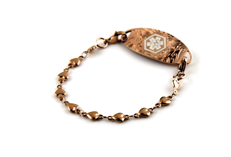 Rose Gold Linked Hearts Medical ID Bracelet