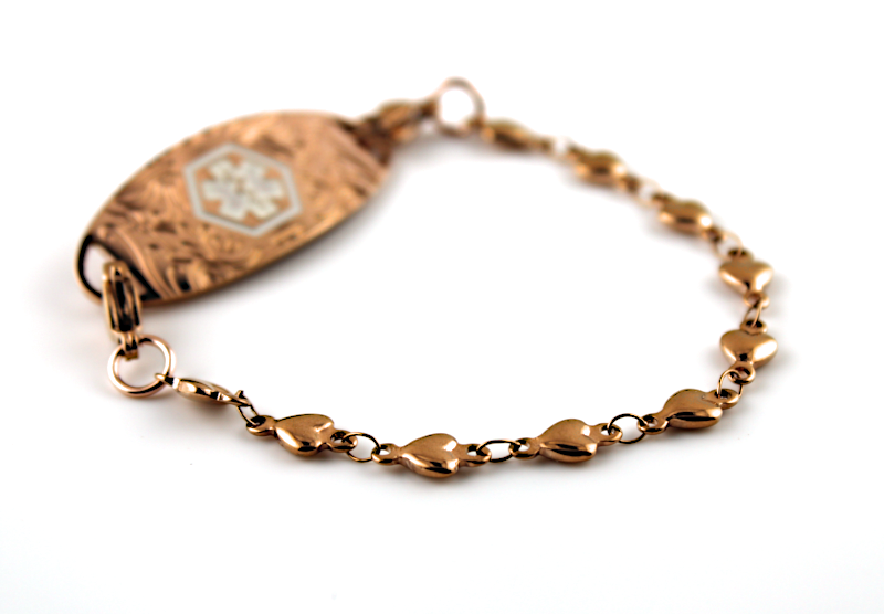 Rose Gold Linked Hearts Medical ID Bracelet