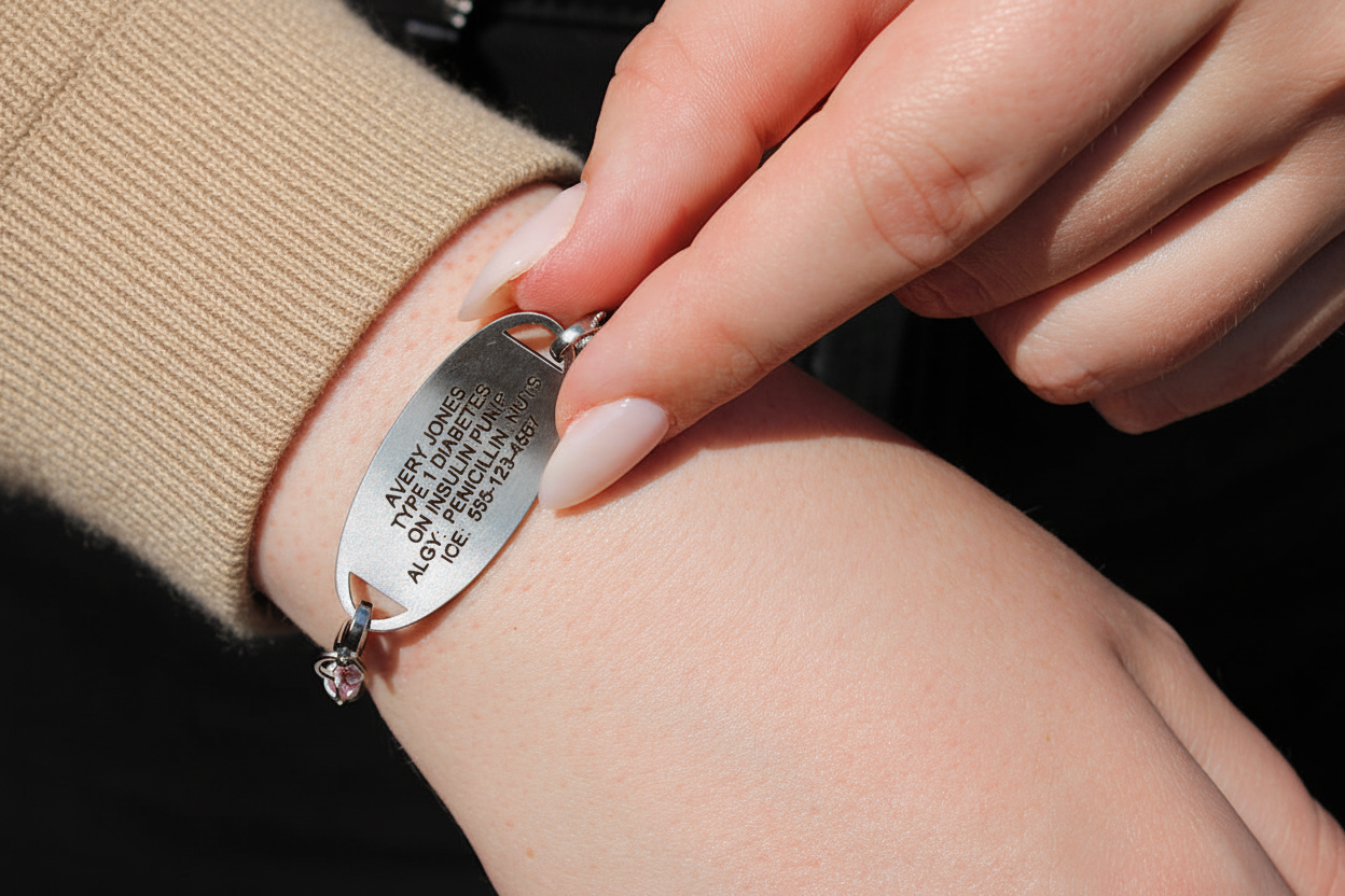 Crystal Bow Shimmer Stretch Medical ID Bracelet