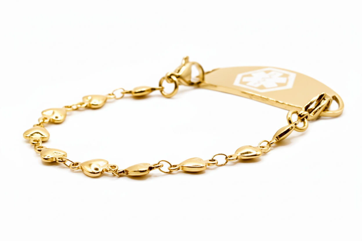 Gold Linked Hearts Medical ID Bracelet