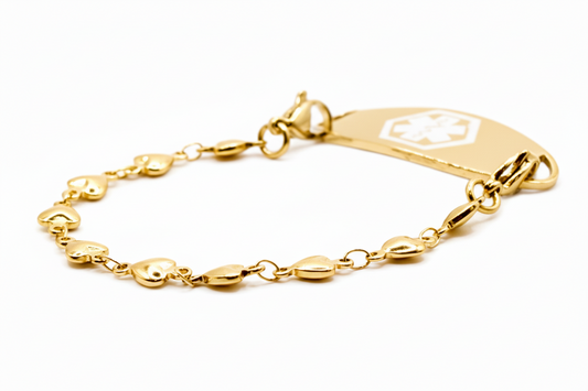 Gold Linked Hearts Medical ID Bracelet