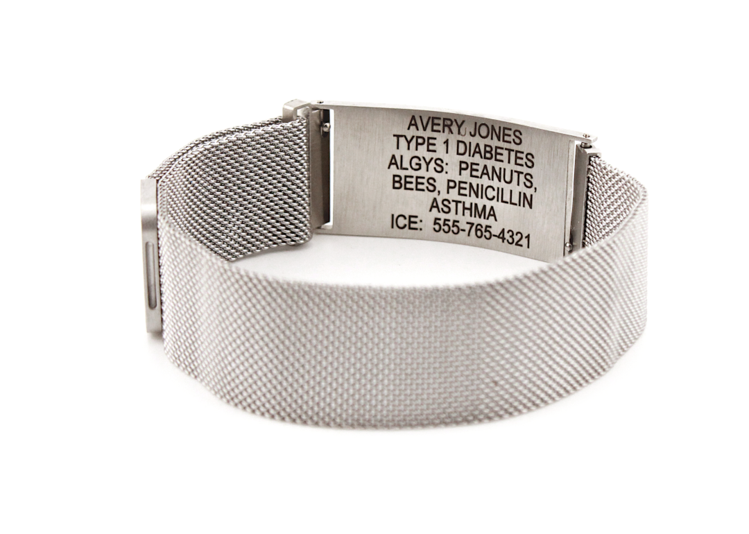 Magnetic Mesh Silver Stainless Steel Medical ID Bracelet