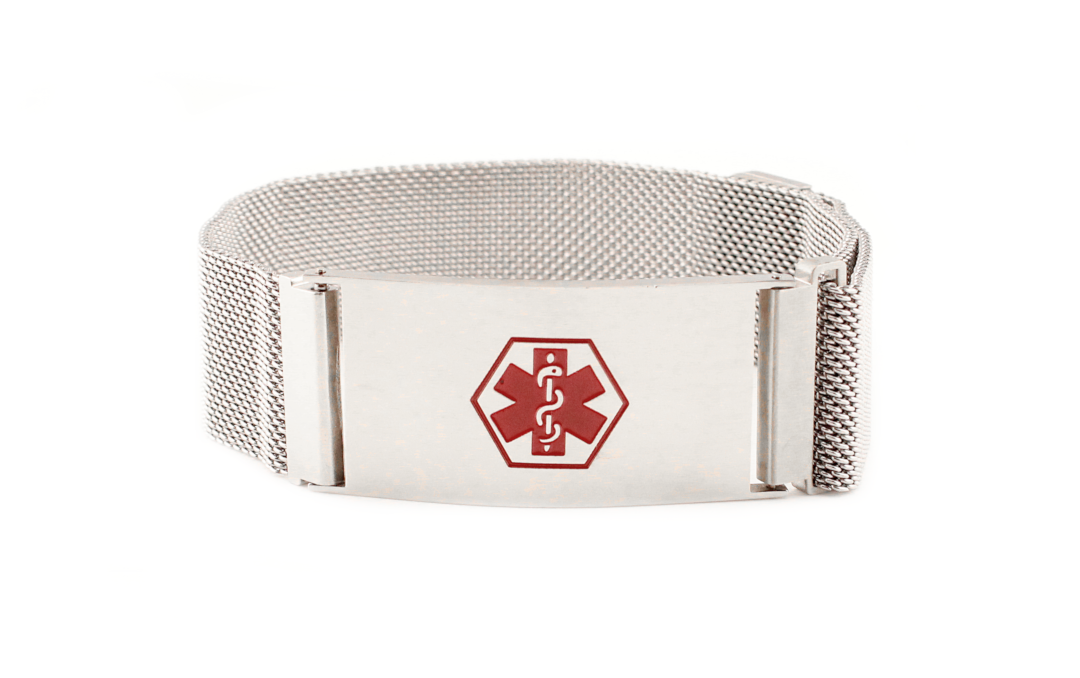 Magnetic Mesh Silver Stainless Steel Medical ID Bracelet