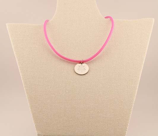 Bubblegum Pink Round Medical ID Pendant Necklace on Rubber Cord